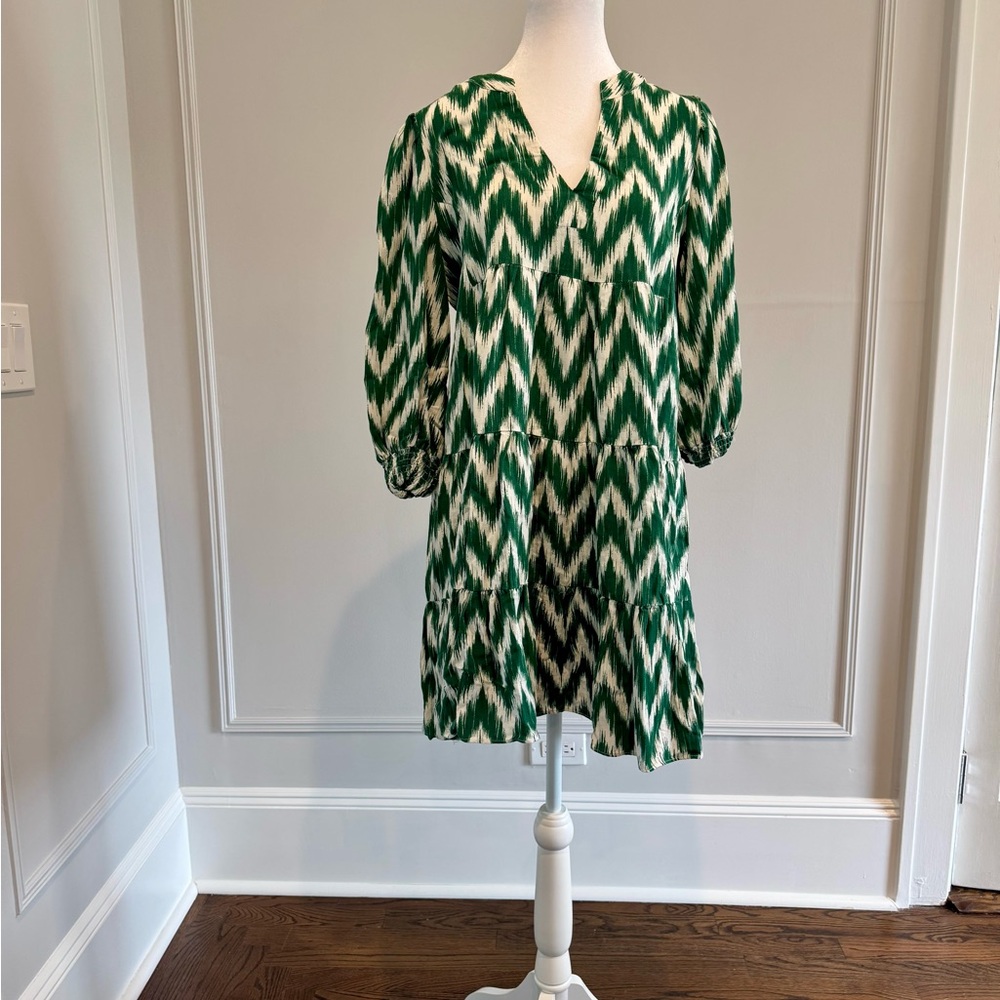 Pomander Place Green and White Chevron Dress